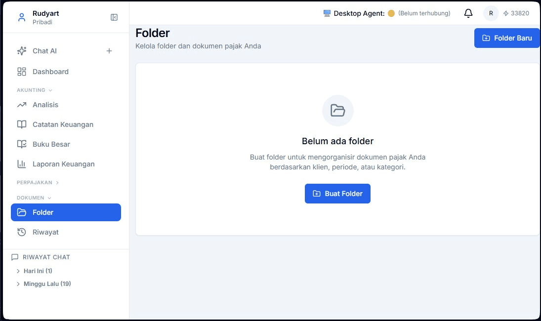 Halaman Folder OtomaTax dengan tombol Folder Baru